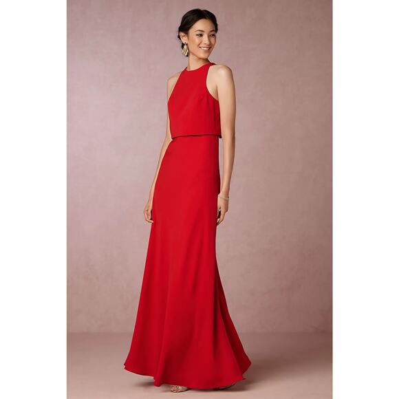 Jill Stuart Dress BHLDN Iva Crepe Gown Maxi Formal Evening Elegant Red Size 12 - Picture 1 of 12